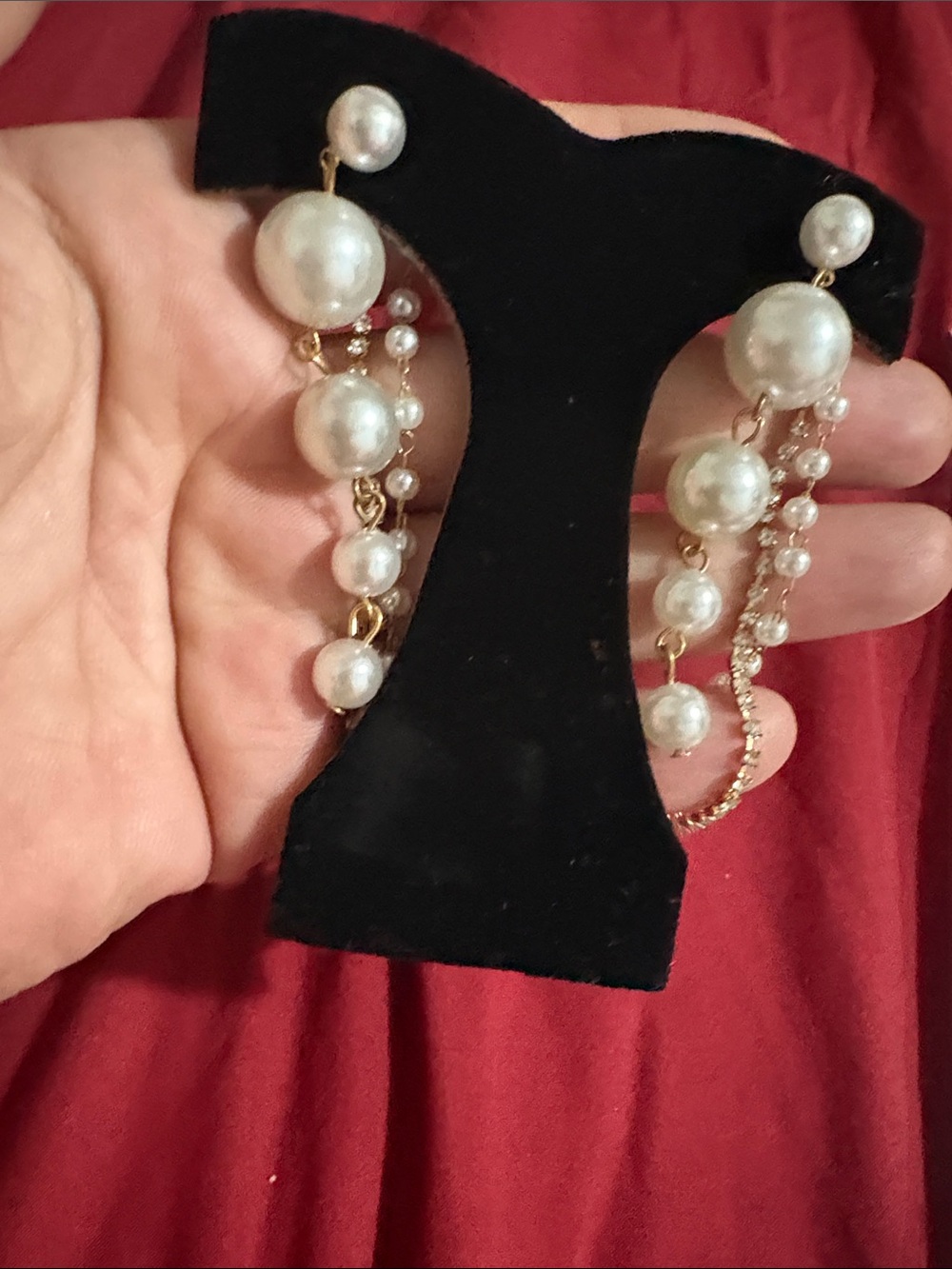 Pearl Drop Statement Earrings - Gold Tone - Picture 4 of 7
